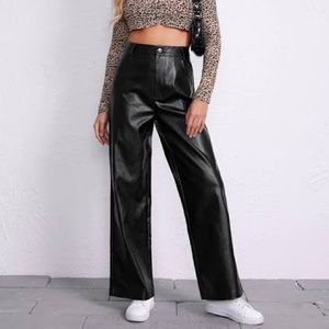 Wide Leg Vegan Leather Pleated Palazzo Pants